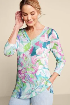 Soft Surroundings Tops|Tunics & Leggings|Iris 3/4 Sleeve Tunic TropicalMulti
