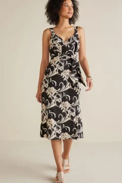 Soft Surroundings Dresses|Isla Stretch Linen Midi Dress GoldenBotanicals
