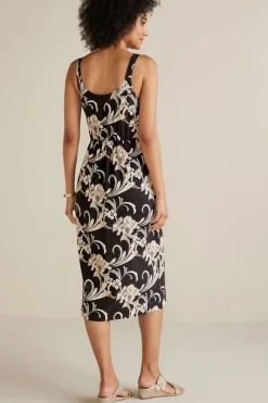 Soft Surroundings Dresses|Isla Stretch Linen Midi Dress GoldenBotanicals