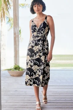 Soft Surroundings Dresses|Isla Stretch Linen Midi Dress GoldenBotanicals