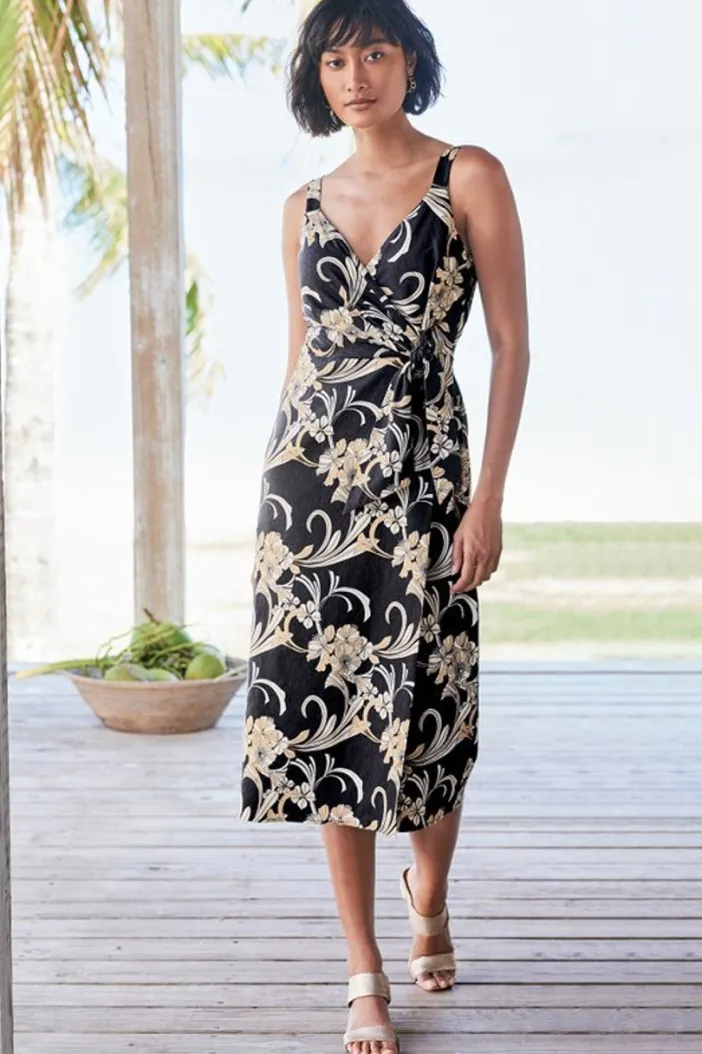 Soft Surroundings Dresses|Isla Stretch Linen Midi Dress GoldenBotanicals