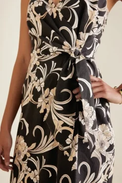 Soft Surroundings Dresses|Isla Stretch Linen Midi Dress GoldenBotanicals