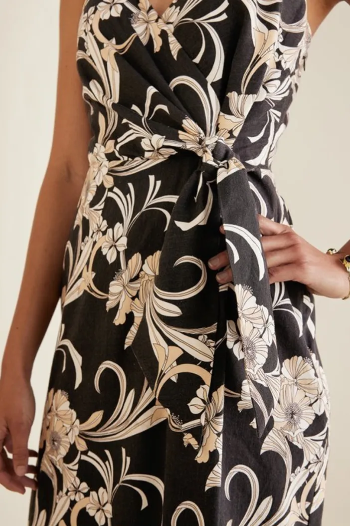 Soft Surroundings Dresses|Isla Stretch Linen Midi Dress GoldenBotanicals