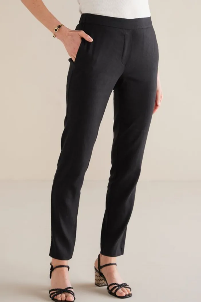 Soft Surroundings Pants|Isla Stretch Linen Slim Leg Pants Black