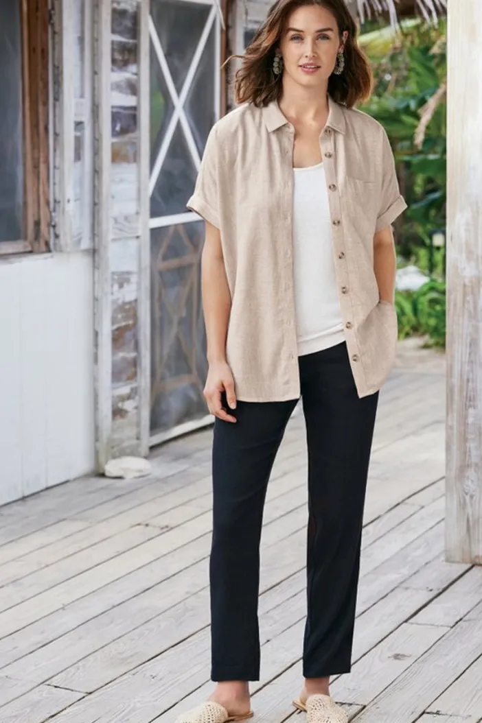 Soft Surroundings Pants|Isla Stretch Linen Slim Leg Pants Black
