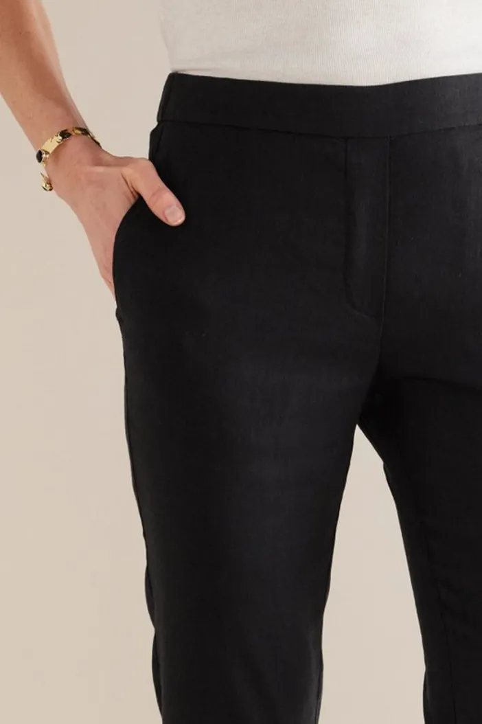 Soft Surroundings Pants|Isla Stretch Linen Slim Leg Pants Black
