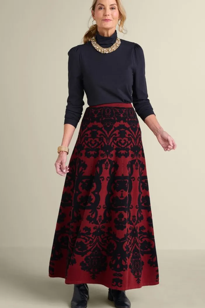 Soft Surroundings Skirts|Jacobean Sweater Skirt RedBaroque