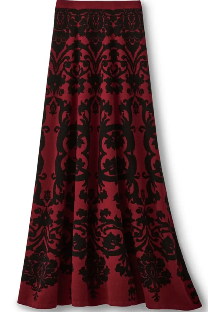 Soft Surroundings Skirts|Jacobean Sweater Skirt RedBaroque