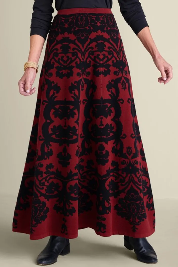 Soft Surroundings Skirts|Jacobean Sweater Skirt RedBaroque