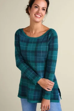 Soft Surroundings Tops|Sweaters & Cardigans|Janece Plaid Sweater Tunic FestivePlaidGreen
