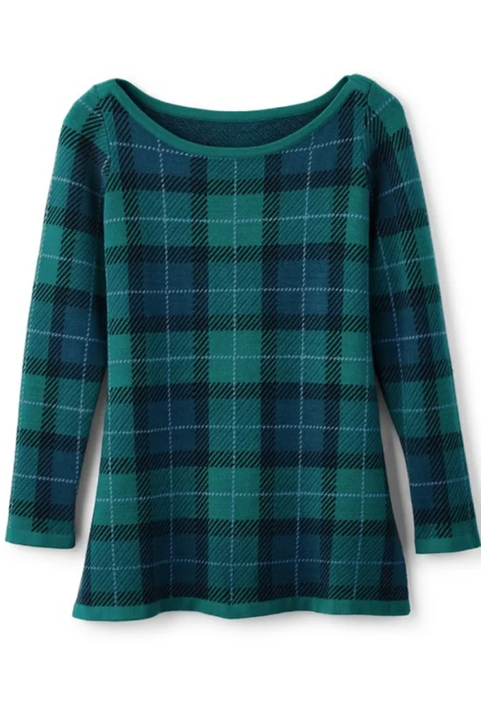 Soft Surroundings Tops|Sweaters & Cardigans|Janece Plaid Sweater Tunic FestivePlaidGreen