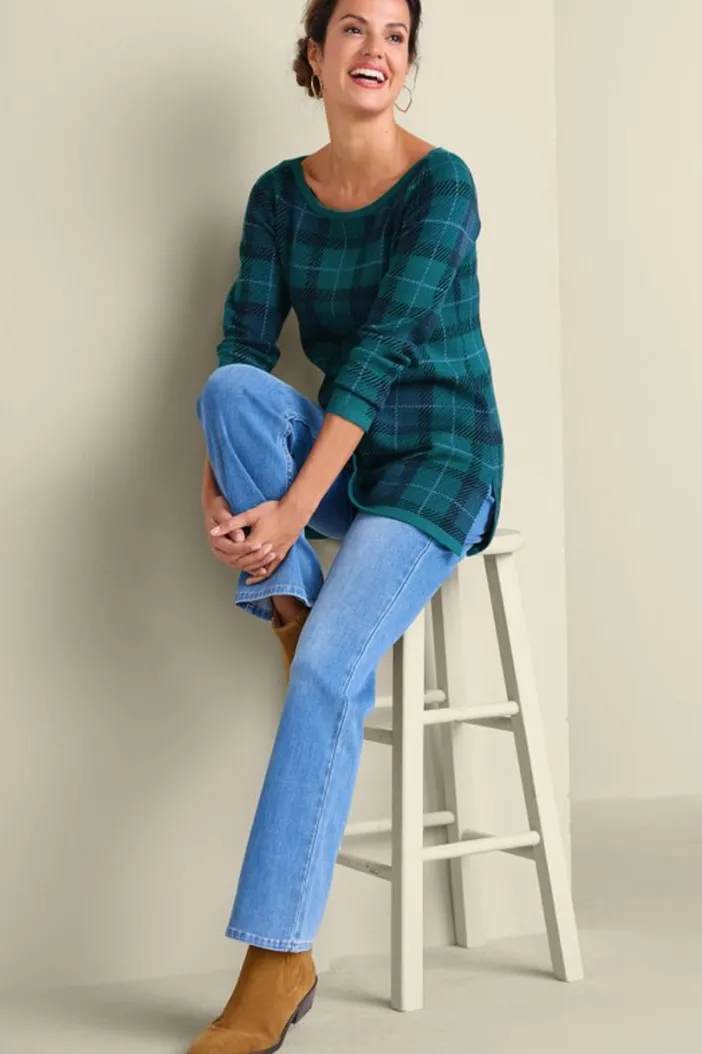 Soft Surroundings Tops|Sweaters & Cardigans|Janece Plaid Sweater Tunic FestivePlaidGreen