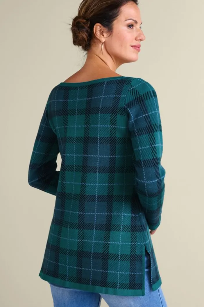 Soft Surroundings Tops|Sweaters & Cardigans|Janece Plaid Sweater Tunic FestivePlaidGreen