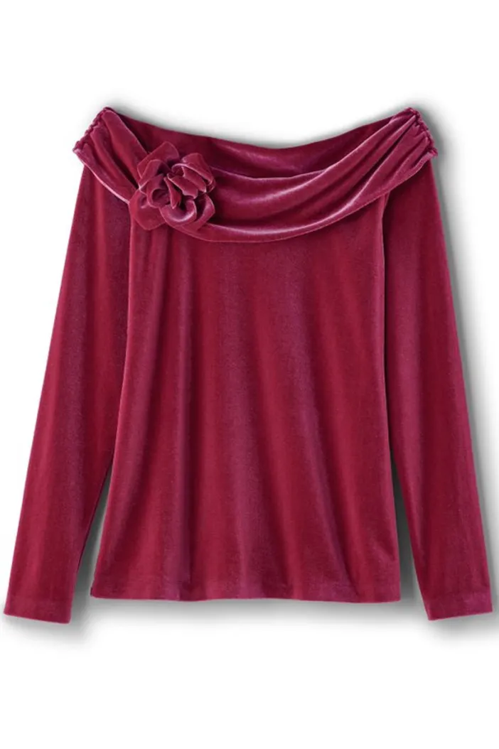 Soft Surroundings Tops|Jeanna Rosette Velvet Top Granita
