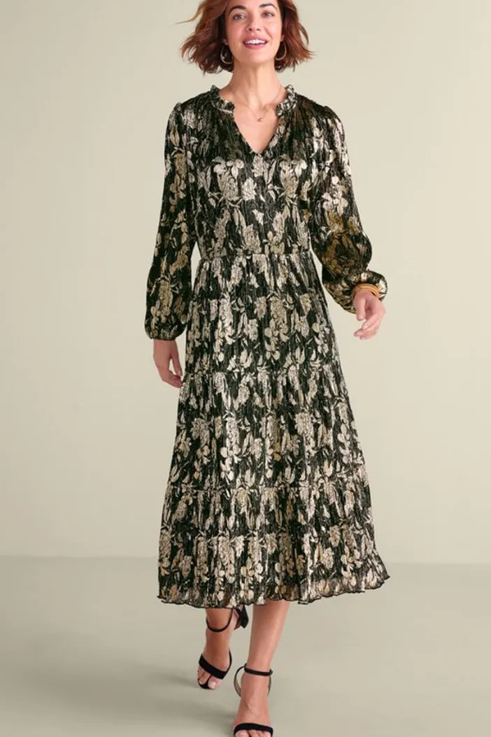 Soft Surroundings Dresses|Jobelle Shimmer Midi Dress FoilGarden
