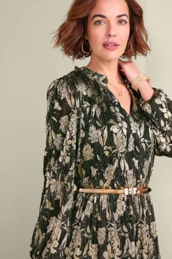 Soft Surroundings Dresses|Jobelle Shimmer Midi Dress FoilGarden