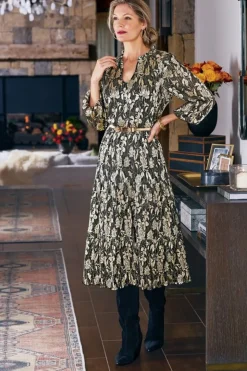 Soft Surroundings Dresses|Jobelle Shimmer Midi Dress FoilGarden