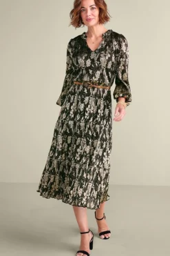 Soft Surroundings Dresses|Jobelle Shimmer Midi Dress FoilGarden