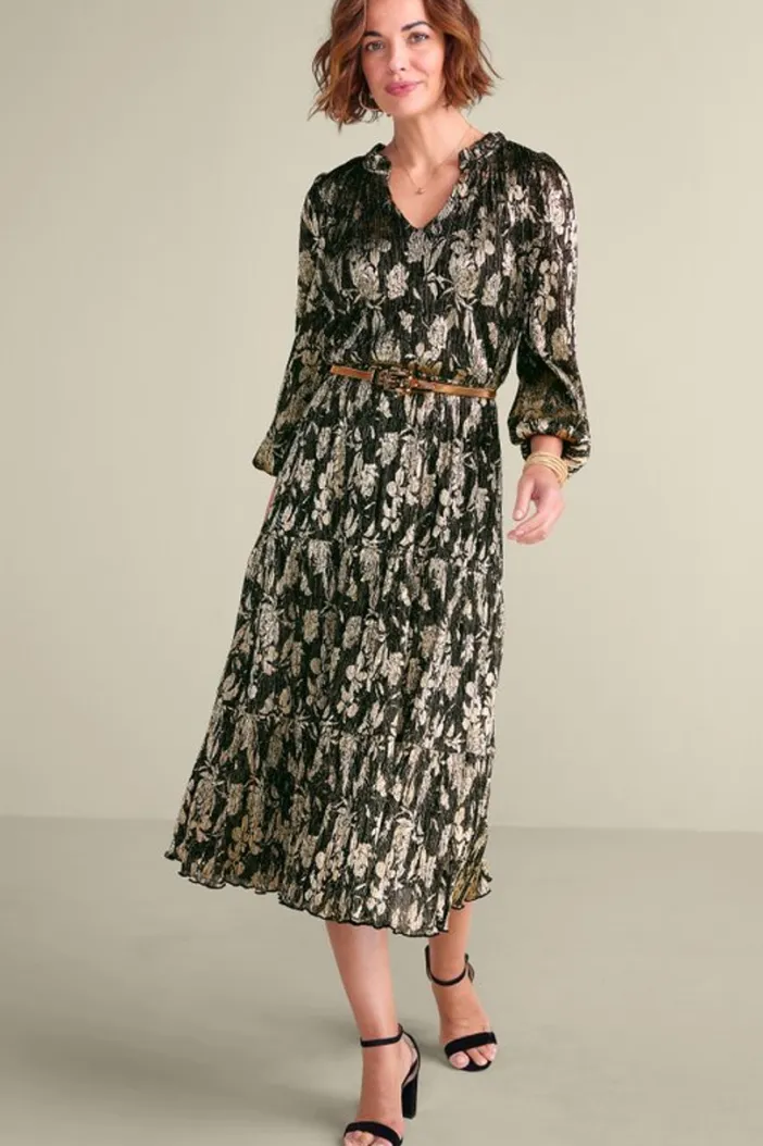 Soft Surroundings Dresses|Jobelle Shimmer Midi Dress FoilGarden