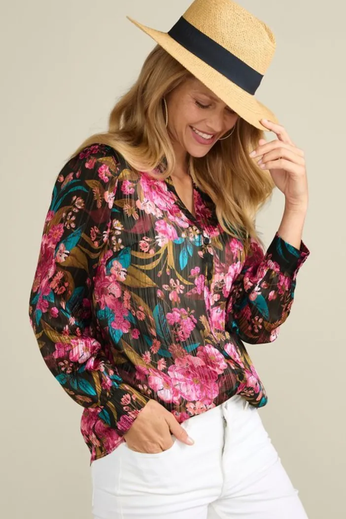 Soft Surroundings Tops|Josie Shimmer Shirt SolsticeFloral