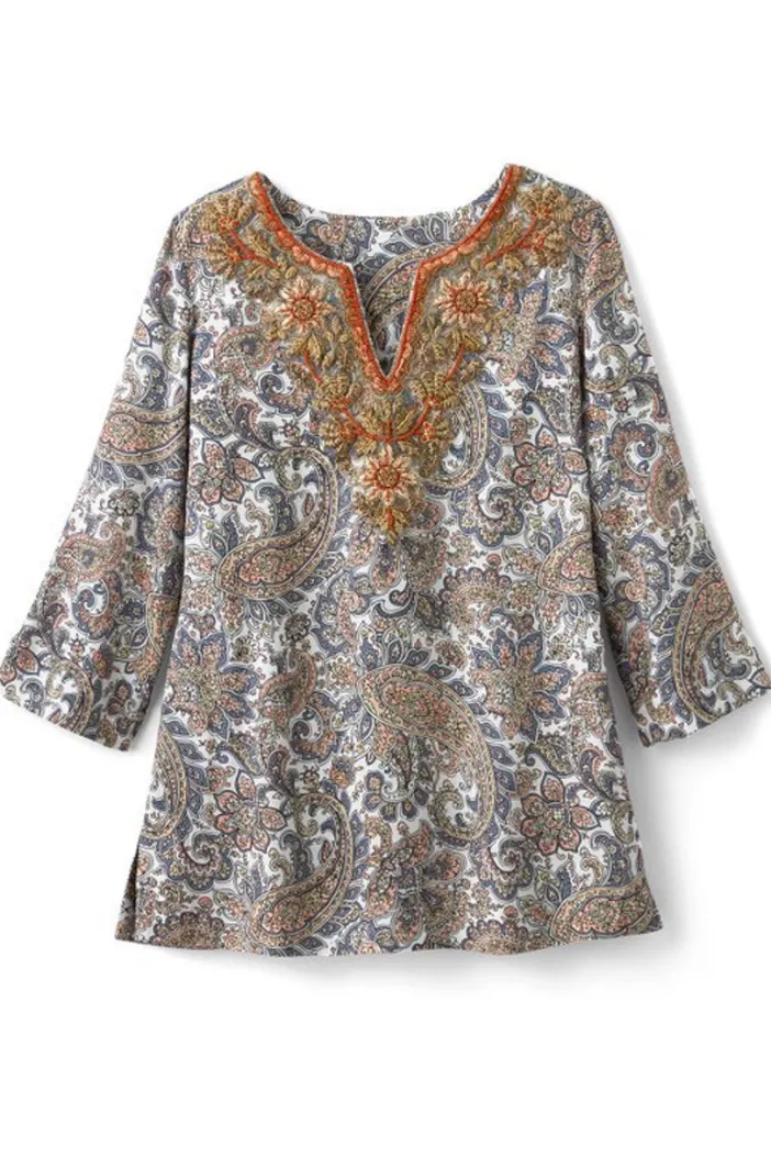 Soft Surroundings Tops|Tunics & Leggings|Kaimana Embellished Tunic SpringPaisley