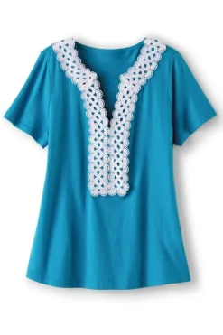 Soft Surroundings Tops|Kaitlyn Embellished Knit Tee SwedishBlue