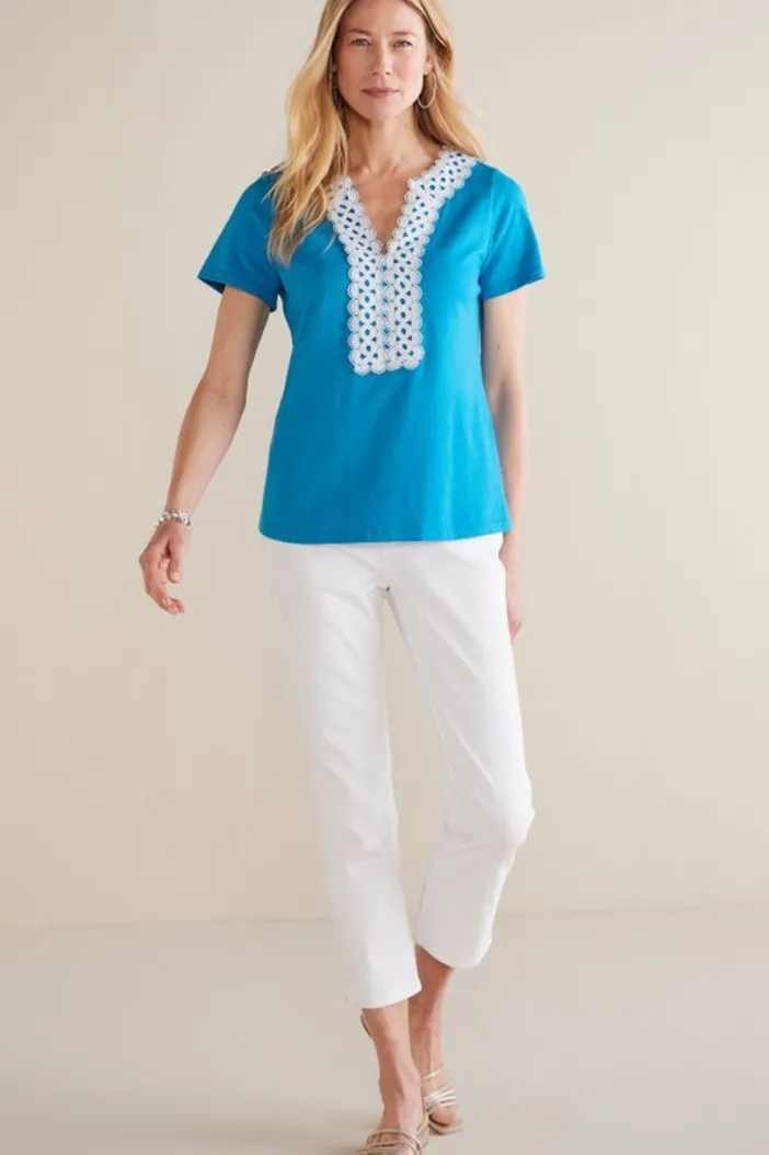 Soft Surroundings Tops|Kaitlyn Embellished Knit Tee SwedishBlue