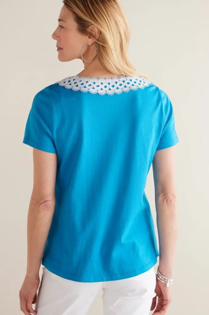 Soft Surroundings Tops|Kaitlyn Embellished Knit Tee SwedishBlue