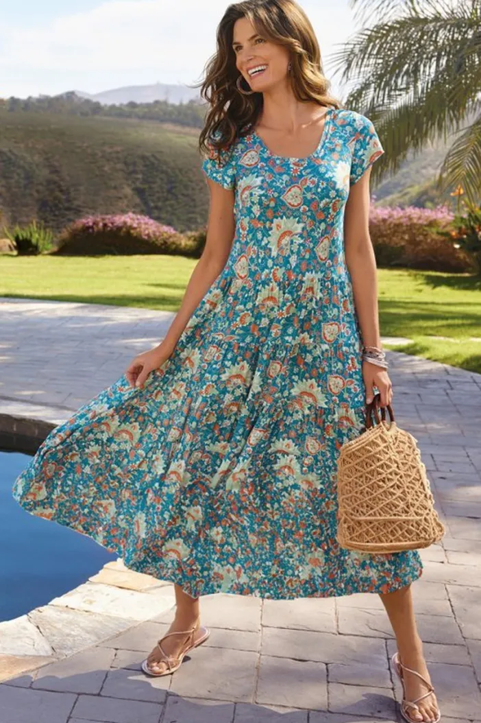 Soft Surroundings Dresses|Kara Dress FieryTealJacobean