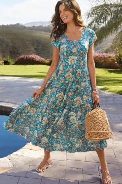 Soft Surroundings Dresses|Kara Dress FieryTealJacobean