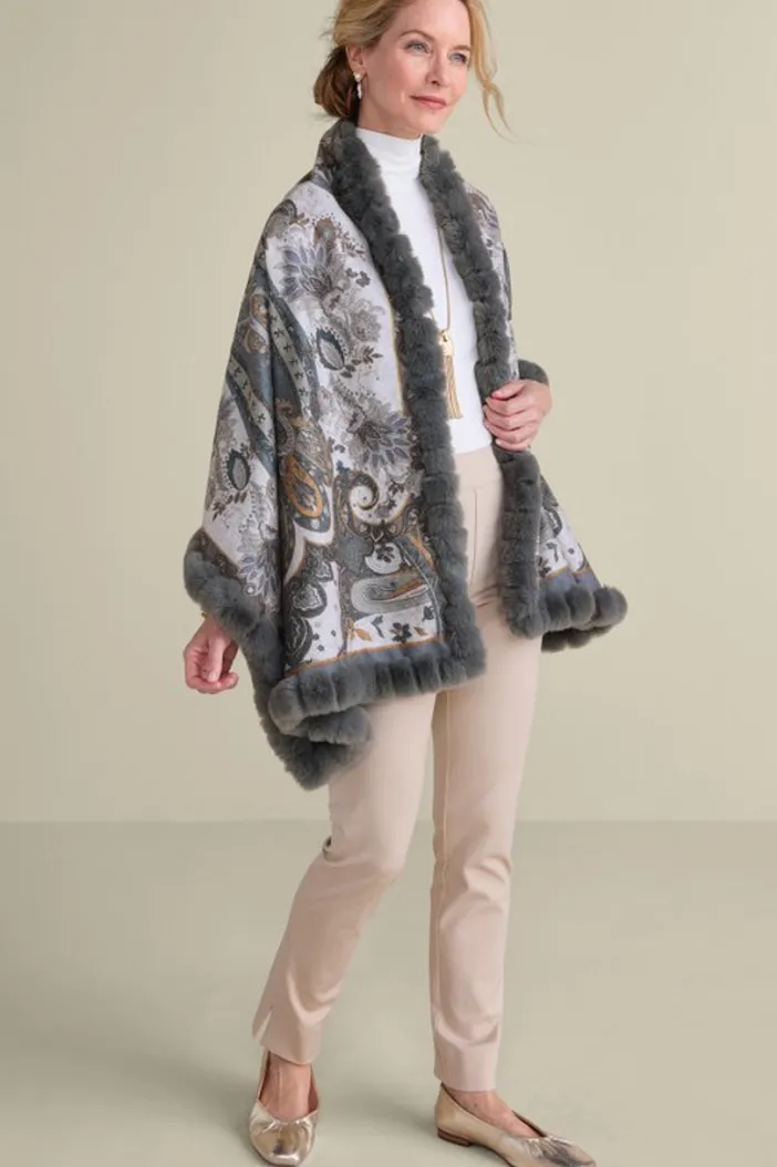 Soft Surroundings Scarves & Wraps|Katya Faux Fur Trim Wrap Scarf Gray
