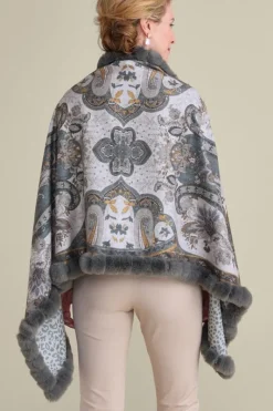 Soft Surroundings Scarves & Wraps|Katya Faux Fur Trim Wrap Scarf Gray