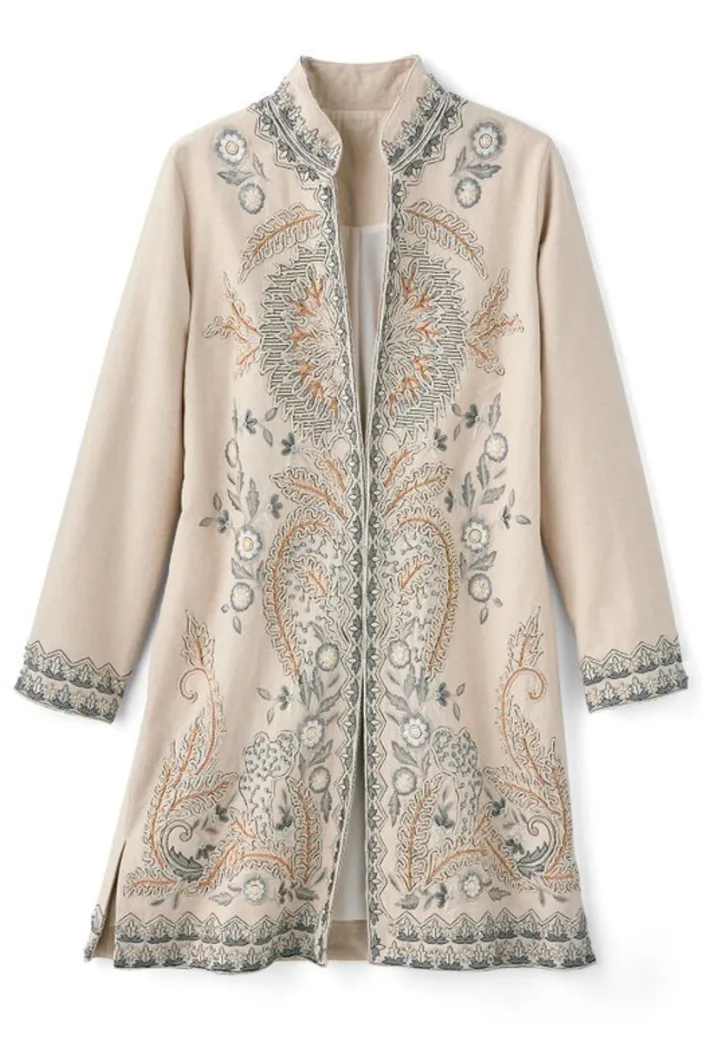 Soft Surroundings Toppers|Jackets & Coats|Kerala Embellished Natural Jacket NaturalSeed