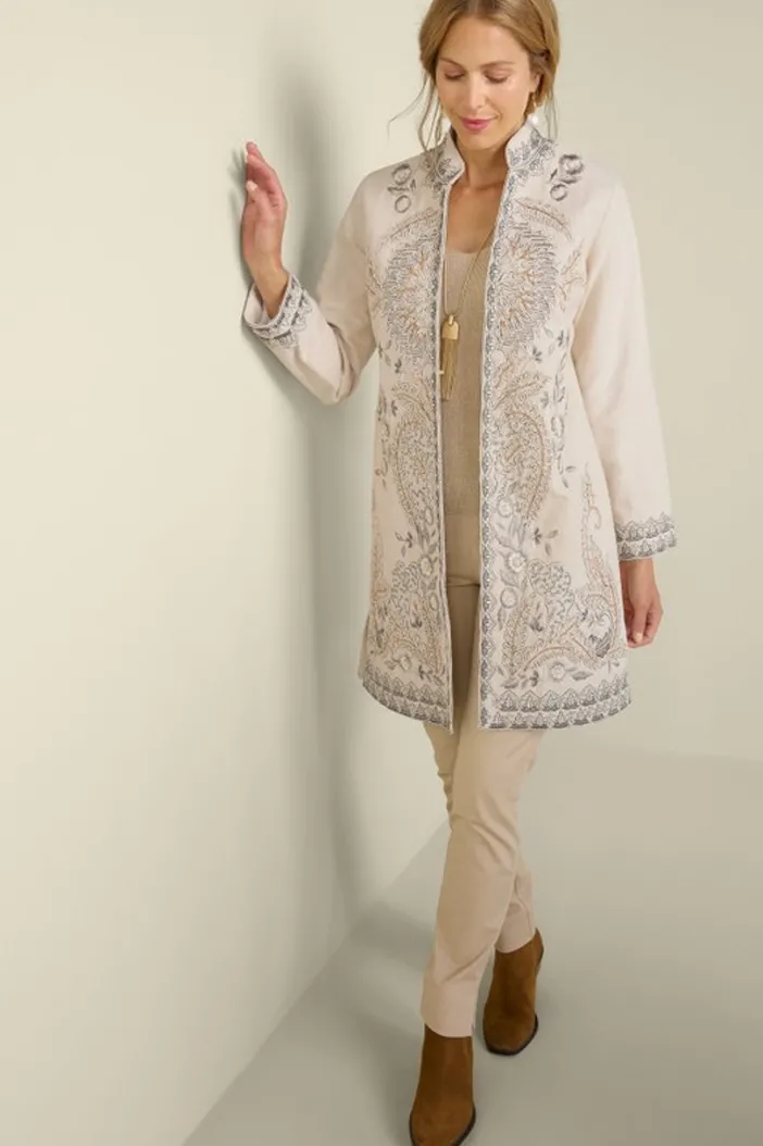Soft Surroundings Toppers|Jackets & Coats|Kerala Embellished Natural Jacket NaturalSeed