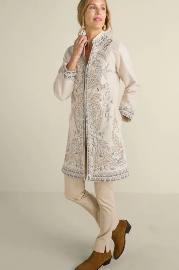Soft Surroundings Toppers|Jackets & Coats|Kerala Embellished Natural Jacket NaturalSeed
