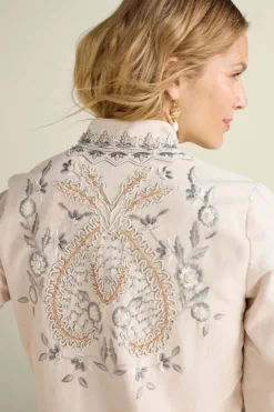 Soft Surroundings Toppers|Jackets & Coats|Kerala Embellished Natural Jacket NaturalSeed
