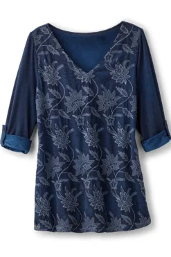 Soft Surroundings Tops|Tunics & Leggings|Kimbra Embroidered Tunic DenimBlue