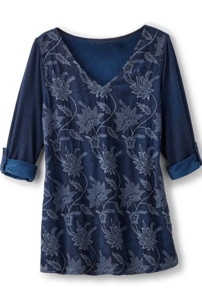 Soft Surroundings Tops|Tunics & Leggings|Kimbra Embroidered Tunic DenimBlue