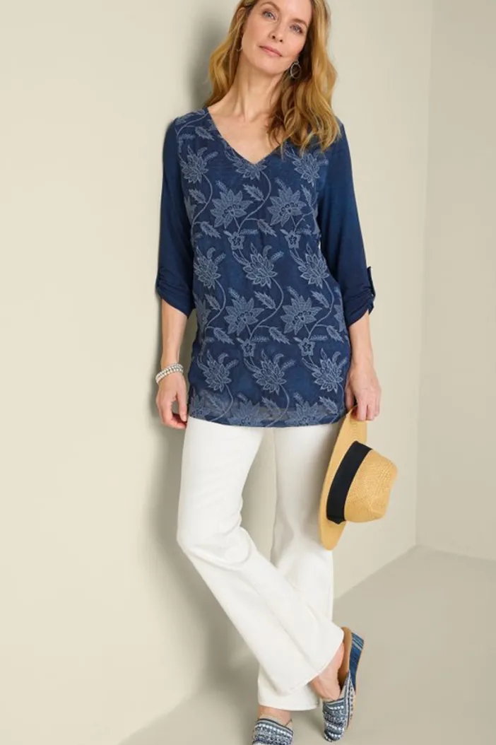 Soft Surroundings Tops|Tunics & Leggings|Kimbra Embroidered Tunic DenimBlue