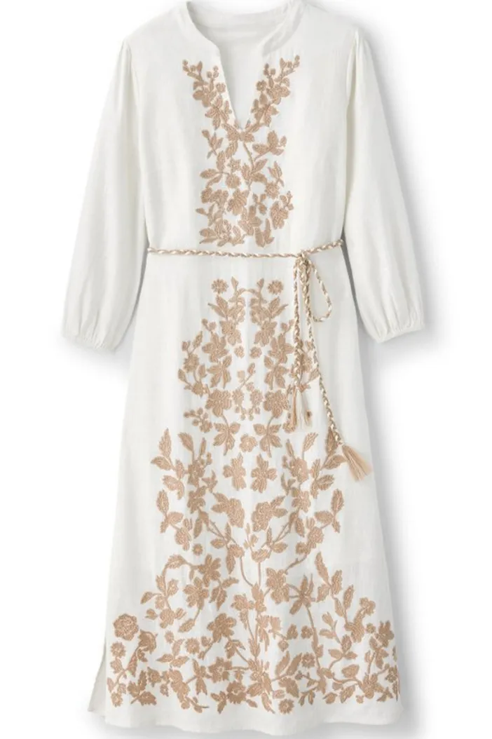 Soft Surroundings Dresses|Kimora Embroidered Midi Dress IvoryPearl