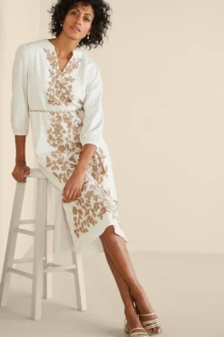 Soft Surroundings Dresses|Kimora Embroidered Midi Dress IvoryPearl