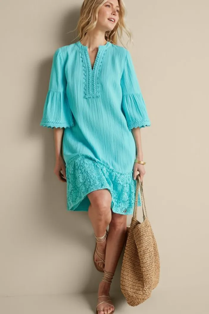 Soft Surroundings Dresses|Kiona Gauze Short Dress HawaiianAqua
