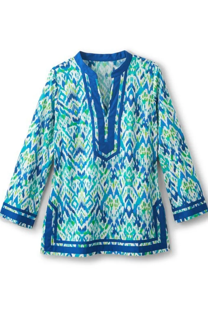 Soft Surroundings Tops|Kirti Ikat Tunic Green/TealIkat