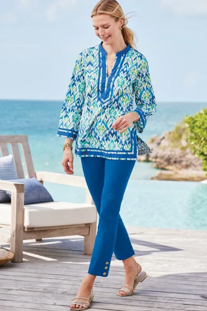 Soft Surroundings Tops|Kirti Ikat Tunic Green/TealIkat
