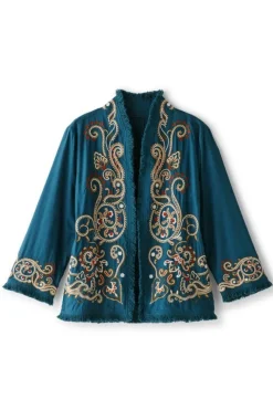 Soft Surroundings Jackets & Coats|Kiruna Embroidered Jacket Teal