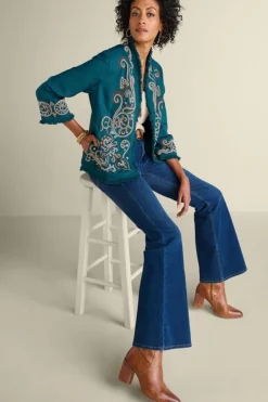 Soft Surroundings Jackets & Coats|Kiruna Embroidered Jacket Teal