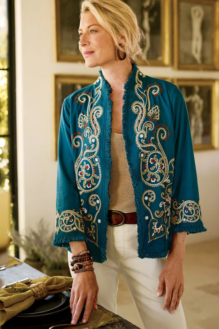 Soft Surroundings Jackets & Coats|Kiruna Embroidered Jacket Teal