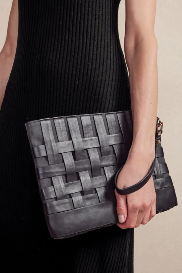 Soft Surroundings Handbags|Leather Strap In Clutch Black
