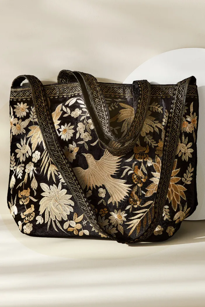 Soft Surroundings Handbags|Lenora Embroidered Tote Black