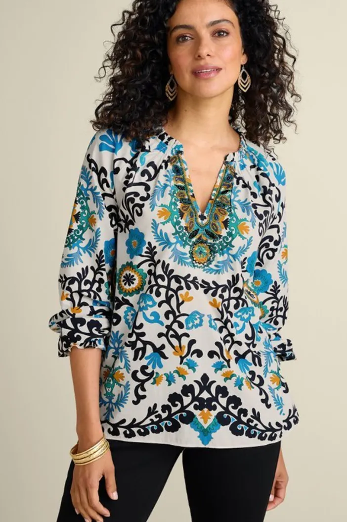 Soft Surroundings Tops|Leona Long Sleeve Top TibetanScarf